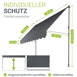 Klemmmarkise Kapstadt mit Handkurbel höhenverstellbarer Sonnenschutz, uv-beständig in 6 Breiten verfügbar