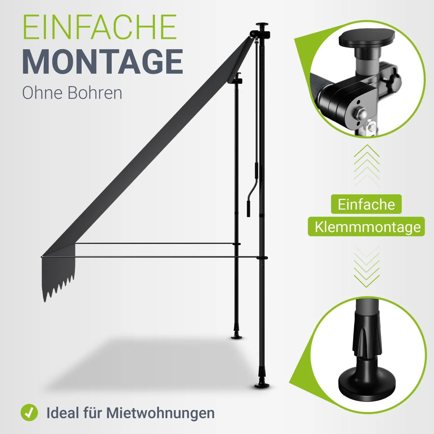 Klemmmarkise Kapstadt mit Handkurbel höhenverstellbarer Sonnenschutz, uv-beständig in 6 Breiten verfügbar