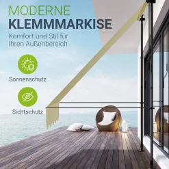 Klemmmarkise Kapstadt mit Handkurbel höhenverstellbarer Sonnenschutz, uv-beständig in 6 Breiten verfügbar
