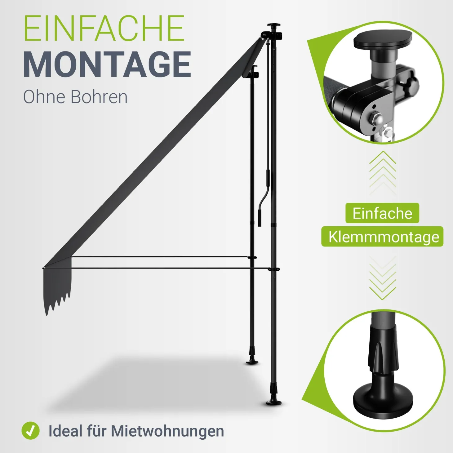 Klemmmarkise Kapstadt mit Handkurbel höhenverstellbarer Sonnenschutz, uv-beständig in 6 Breiten verfügbar