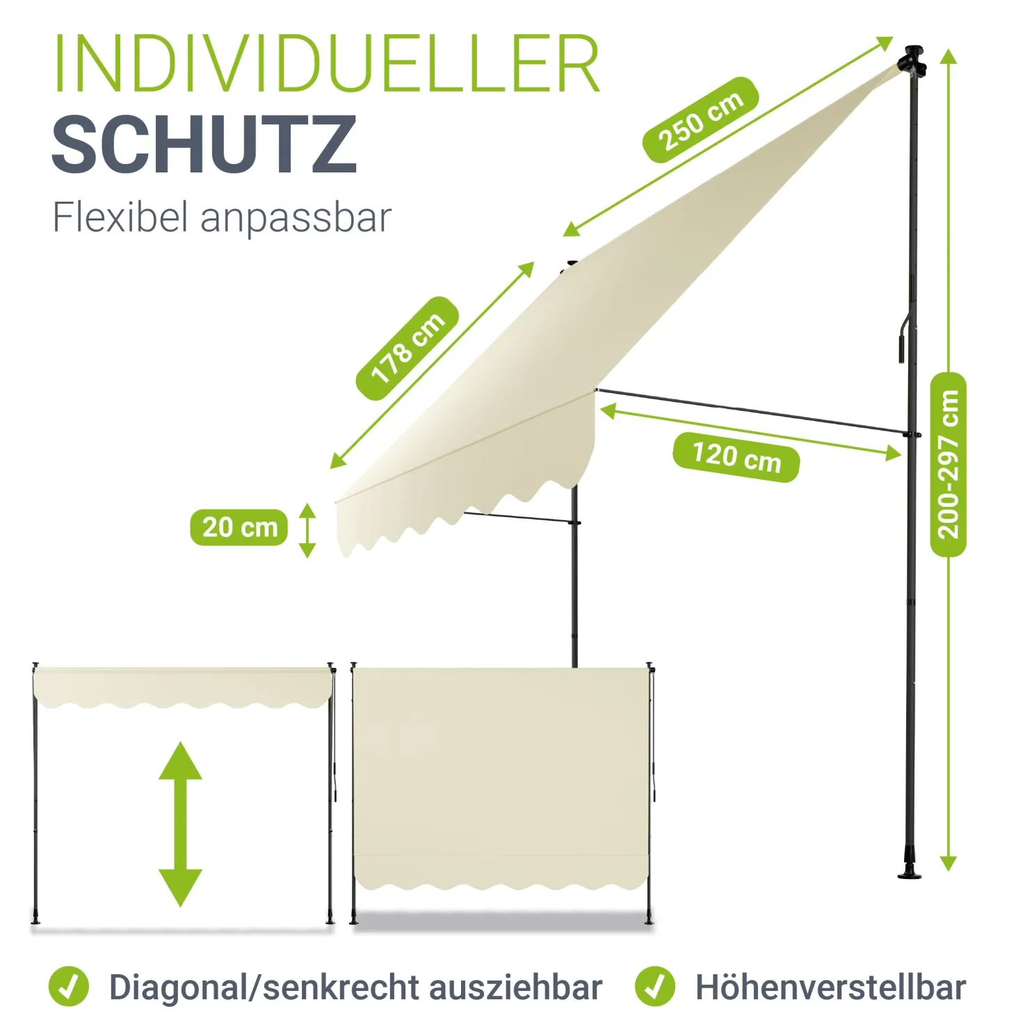 Klemmmarkise Kapstadt mit Handkurbel höhenverstellbarer Sonnenschutz, uv-beständig in 6 Breiten verfügbar