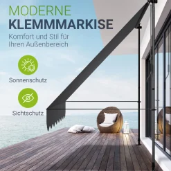 Klemmmarkise Kapstadt mit Handkurbel höhenverstellbarer Sonnenschutz, uv-beständig in 6 Breiten verfügbar