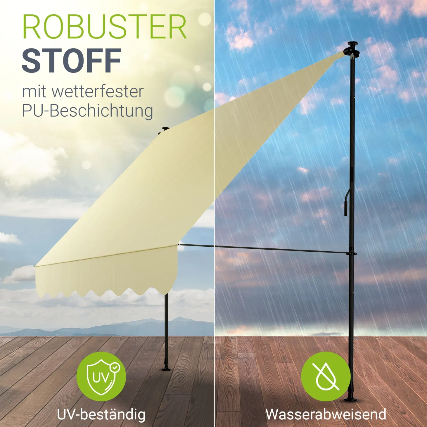 Klemmmarkise Kapstadt mit Handkurbel höhenverstellbarer Sonnenschutz, uv-beständig in 6 Breiten verfügbar