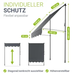 Klemmmarkise Kapstadt mit Handkurbel höhenverstellbarer Sonnenschutz, uv-beständig in 6 Breiten verfügbar
