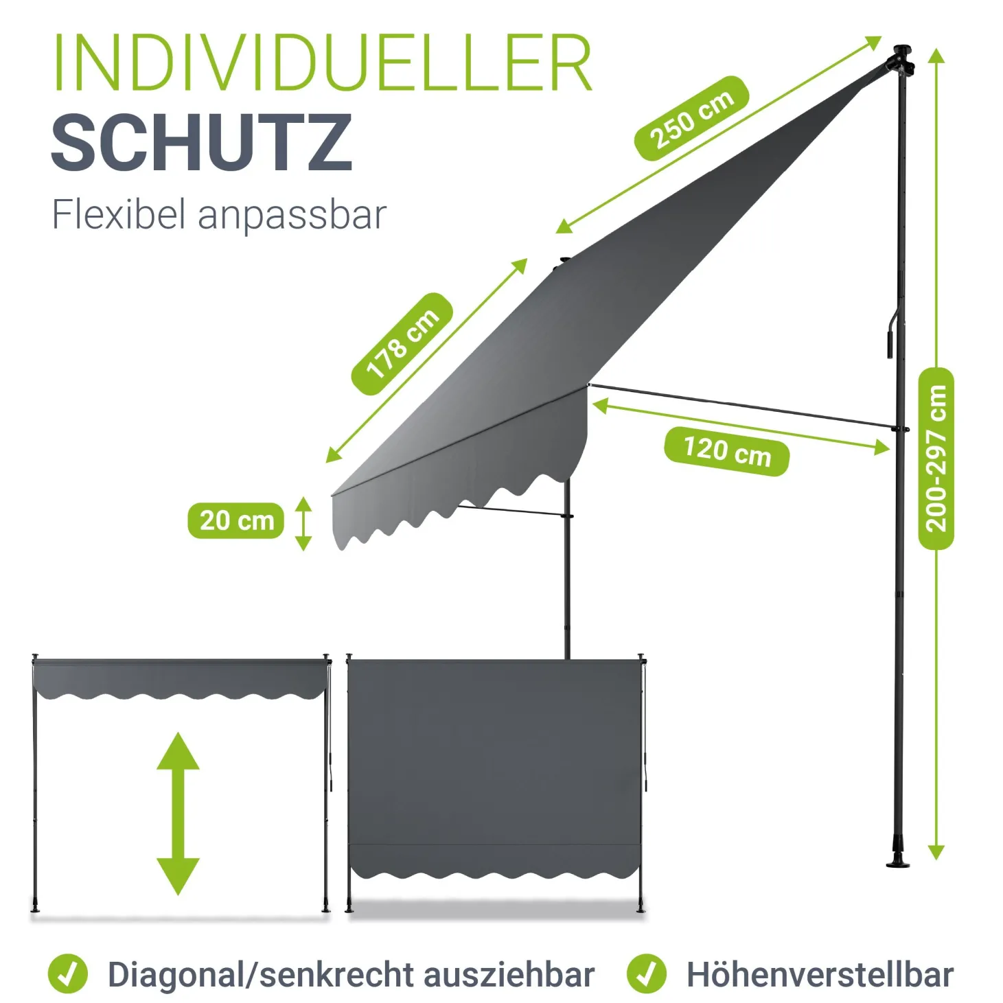 Klemmmarkise Kapstadt mit Handkurbel höhenverstellbarer Sonnenschutz, uv-beständig in 6 Breiten verfügbar