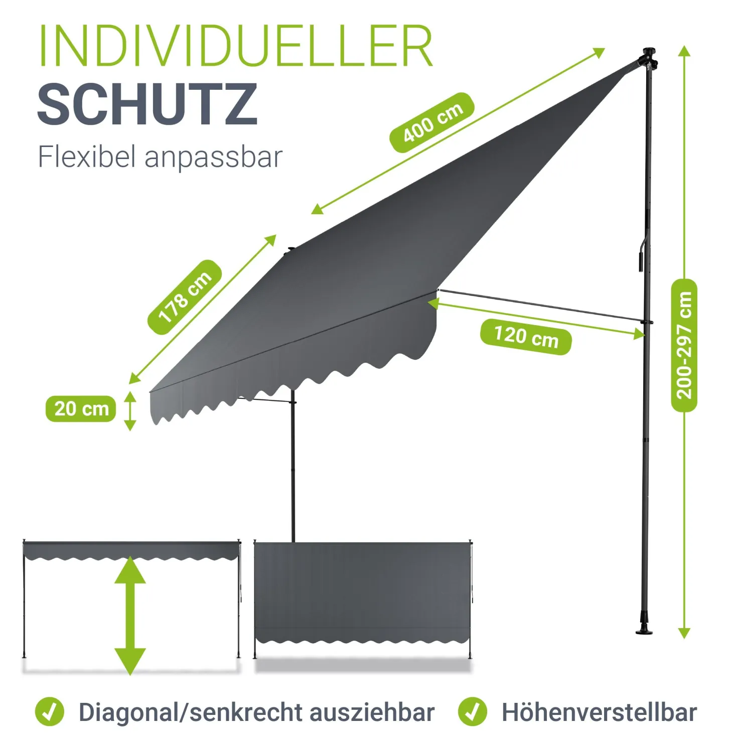 Klemmmarkise Kapstadt mit Handkurbel höhenverstellbarer Sonnenschutz, uv-beständig in 6 Breiten verfügbar