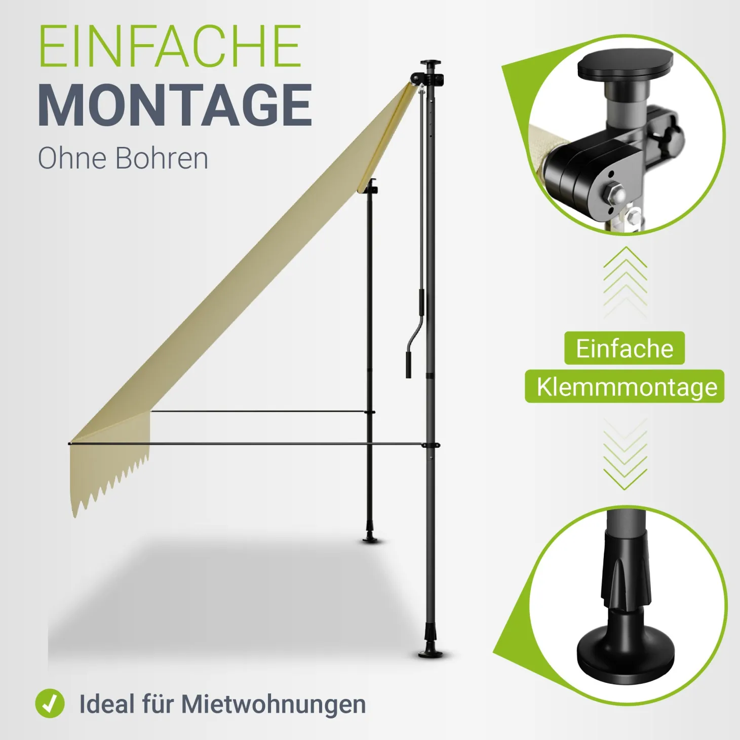 Klemmmarkise Kapstadt mit Handkurbel höhenverstellbarer Sonnenschutz, uv-beständig in 6 Breiten verfügbar