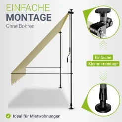 Klemmmarkise Kapstadt mit Handkurbel höhenverstellbarer Sonnenschutz, uv-beständig in 6 Breiten verfügbar