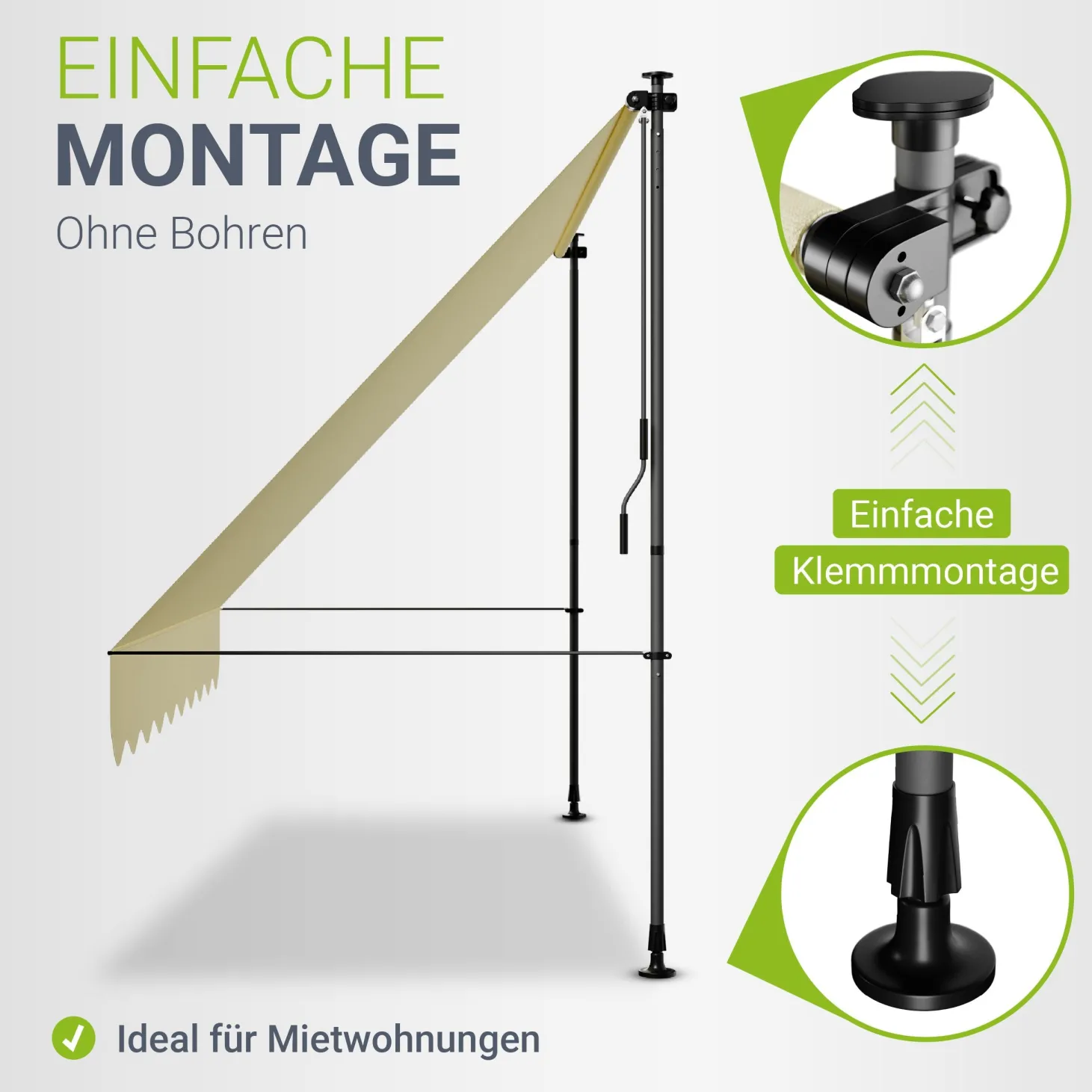Klemmmarkise Kapstadt mit Handkurbel höhenverstellbarer Sonnenschutz, uv-beständig in 6 Breiten verfügbar
