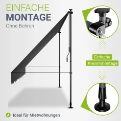 Klemmmarkise Kapstadt mit Handkurbel höhenverstellbarer Sonnenschutz, uv-beständig in 6 Breiten verfügbar