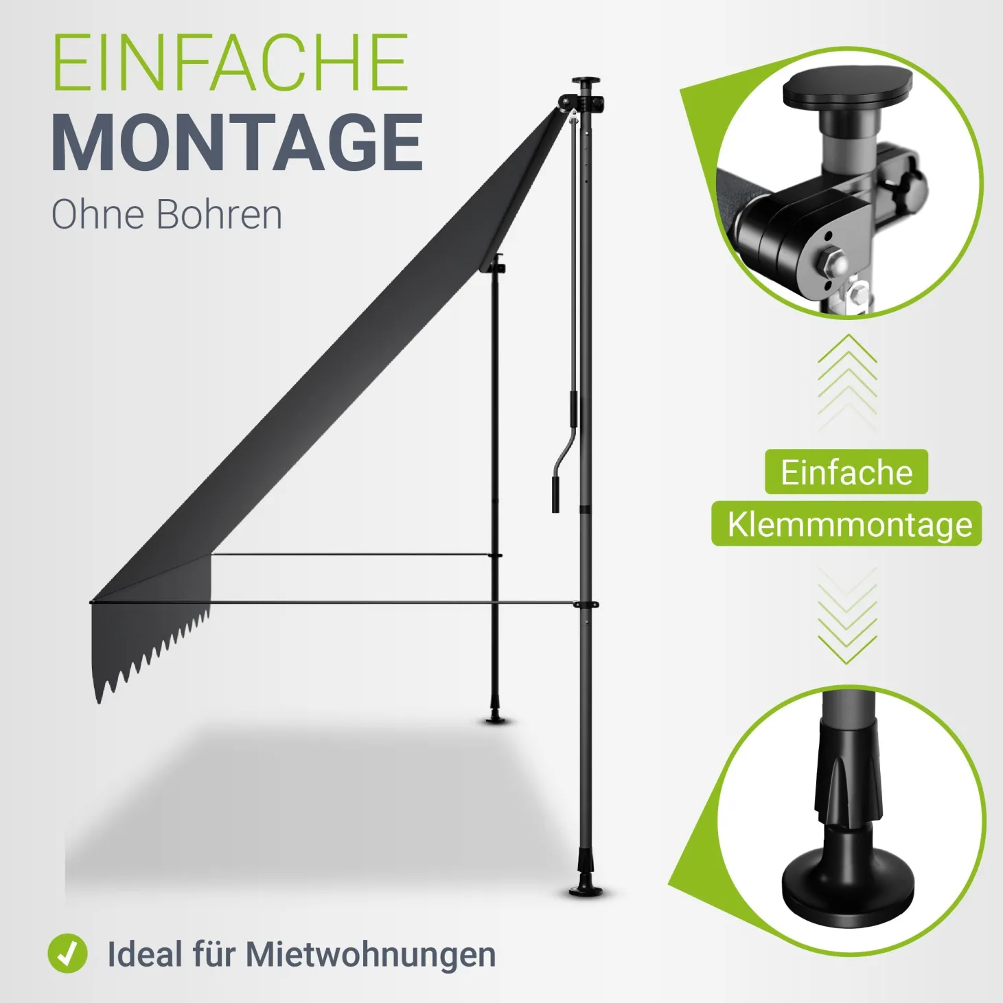 Klemmmarkise Kapstadt mit Handkurbel höhenverstellbarer Sonnenschutz, uv-beständig in 6 Breiten verfügbar