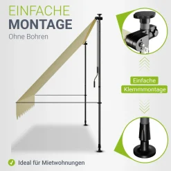 Klemmmarkise Kapstadt mit Handkurbel höhenverstellbarer Sonnenschutz, uv-beständig in 6 Breiten verfügbar