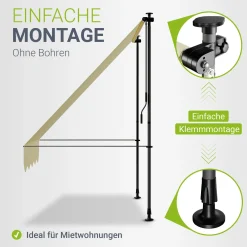 Klemmmarkise Kapstadt mit Handkurbel höhenverstellbarer Sonnenschutz, uv-beständig in 6 Breiten verfügbar