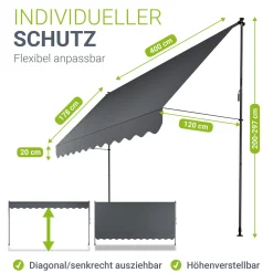 Klemmmarkise Kapstadt mit Handkurbel höhenverstellbarer Sonnenschutz, uv-beständig in 6 Breiten verfügbar