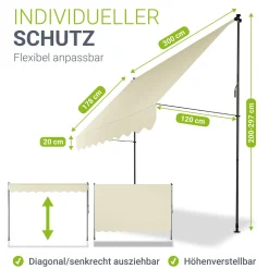 Klemmmarkise Kapstadt mit Handkurbel höhenverstellbarer Sonnenschutz, uv-beständig in 6 Breiten verfügbar