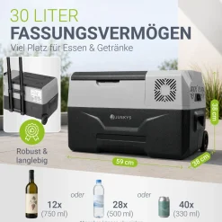 Kompressor Kühlbox Yukon 30l oder 50l mit 12/24 & 230 V Anschluss, App-Steuerung und USB-Ladebuchse