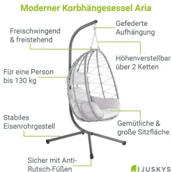 Korbhängesessel Aria inklusive Gestell Faltbarer Hängesessel mit Geflecht, Kissen & Aufhängung mit Feder
