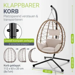 Korbhängesessel Aria inklusive Gestell Faltbarer Hängesessel mit Geflecht, Kissen & Aufhängung mit Feder
