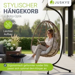 Korbhängesessel Aria inklusive Gestell Faltbarer Hängesessel mit Geflecht, Kissen & Aufhängung mit Feder