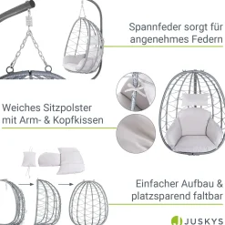 Korbhängesessel Aria inklusive Gestell Faltbarer Hängesessel mit Geflecht, Kissen & Aufhängung mit Feder