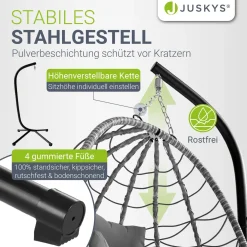 Korbhängesessel Aria inklusive Gestell Faltbarer Hängesessel mit Geflecht, Kissen & Aufhängung mit Feder