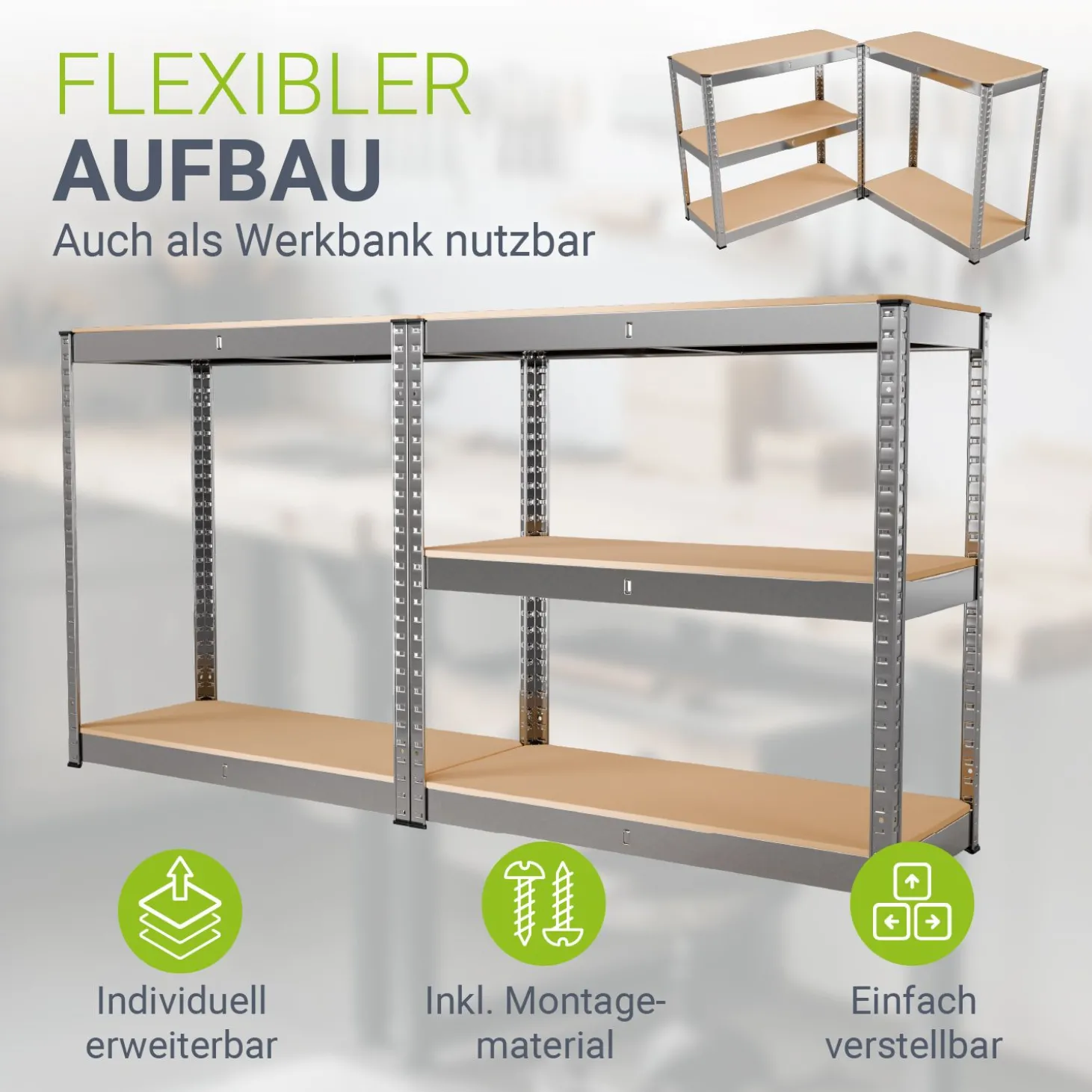 Lagerregal Basic 2er bis 8er Set 180 x 90 x 40 cm Schwerlastregale aus Metall mit Einlegeböden