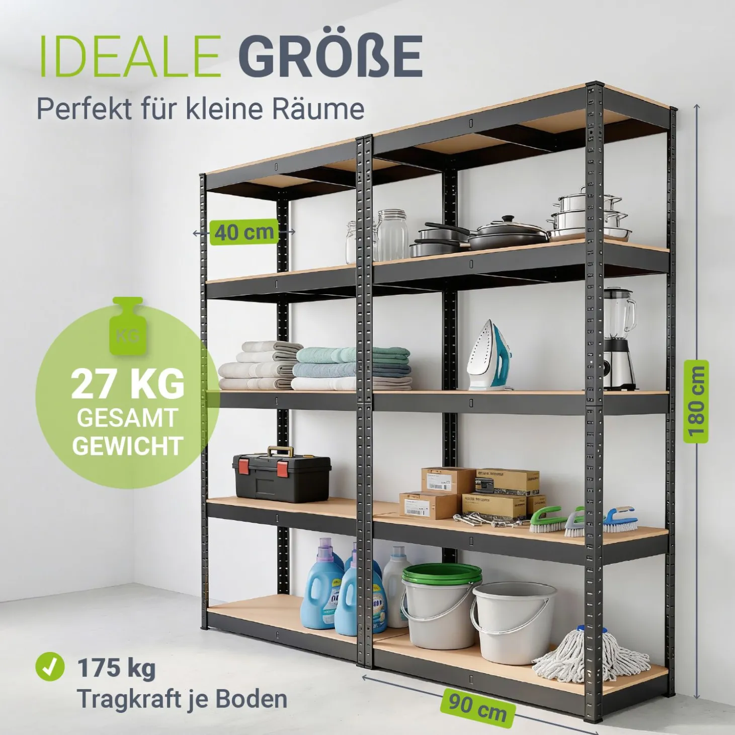 Lagerregal Basic 2er bis 8er Set 180 x 90 x 40 cm Schwerlastregale aus Metall mit Einlegeböden