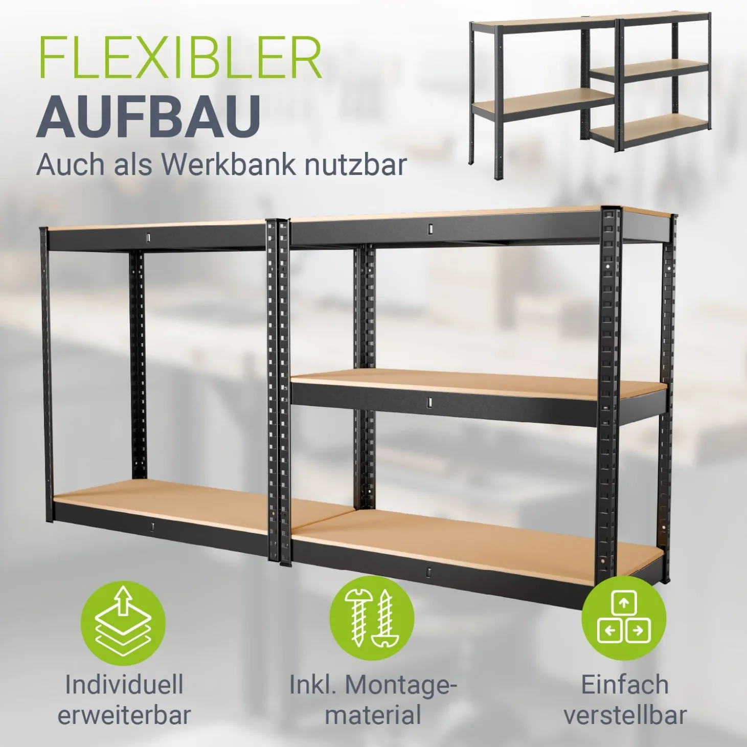 Lagerregal Basic 2er bis 8er Set 180 x 90 x 40 cm Schwerlastregale aus Metall mit Einlegeböden