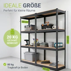 Lagerregal Easy 2er Set 160 x 80 x 40 cm 2 Schwerlastregale aus Metall mit 8 Einlegeböden