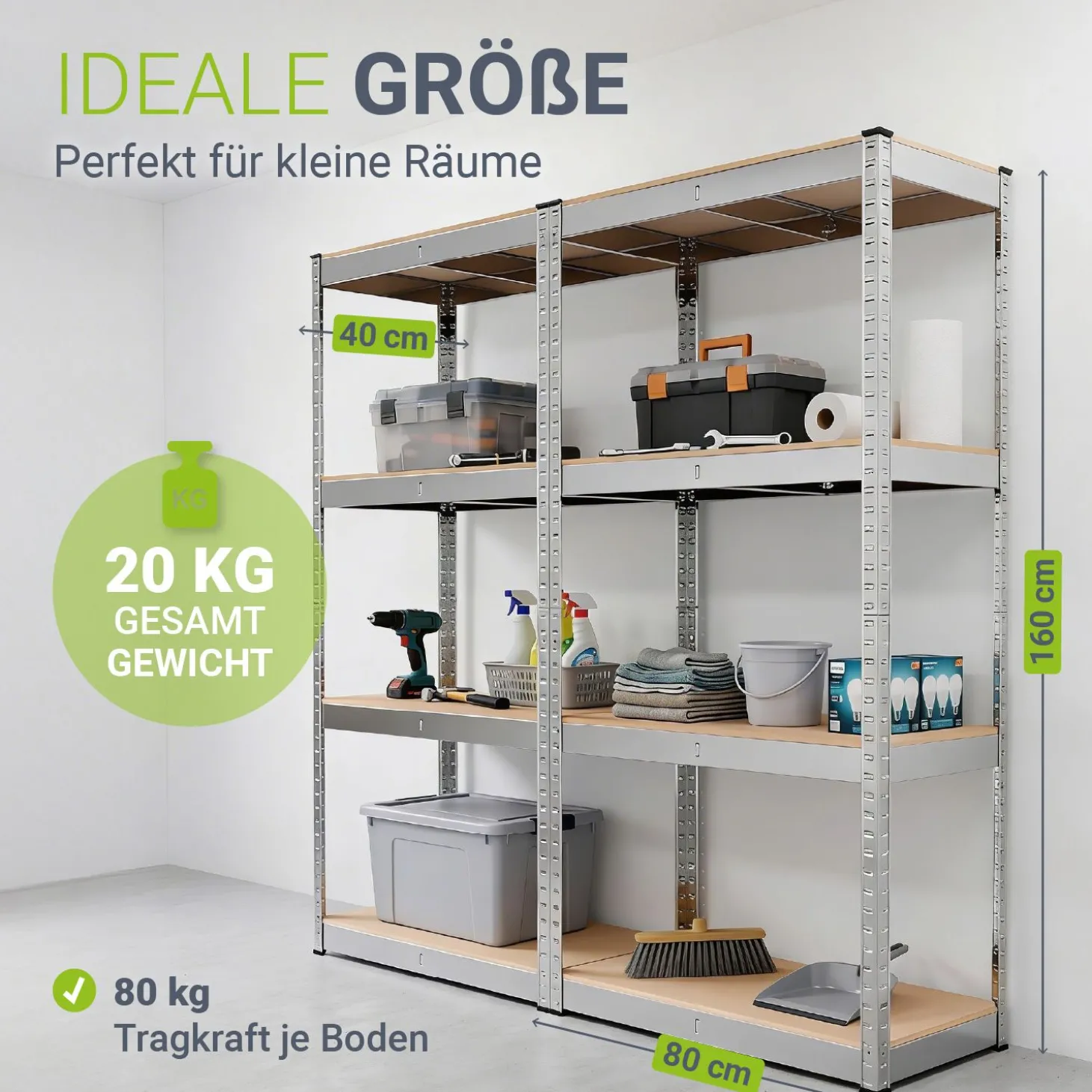 Lagerregal Easy 2er Set 160 x 80 x 40 cm 2 Schwerlastregale aus Metall mit 8 Einlegeböden