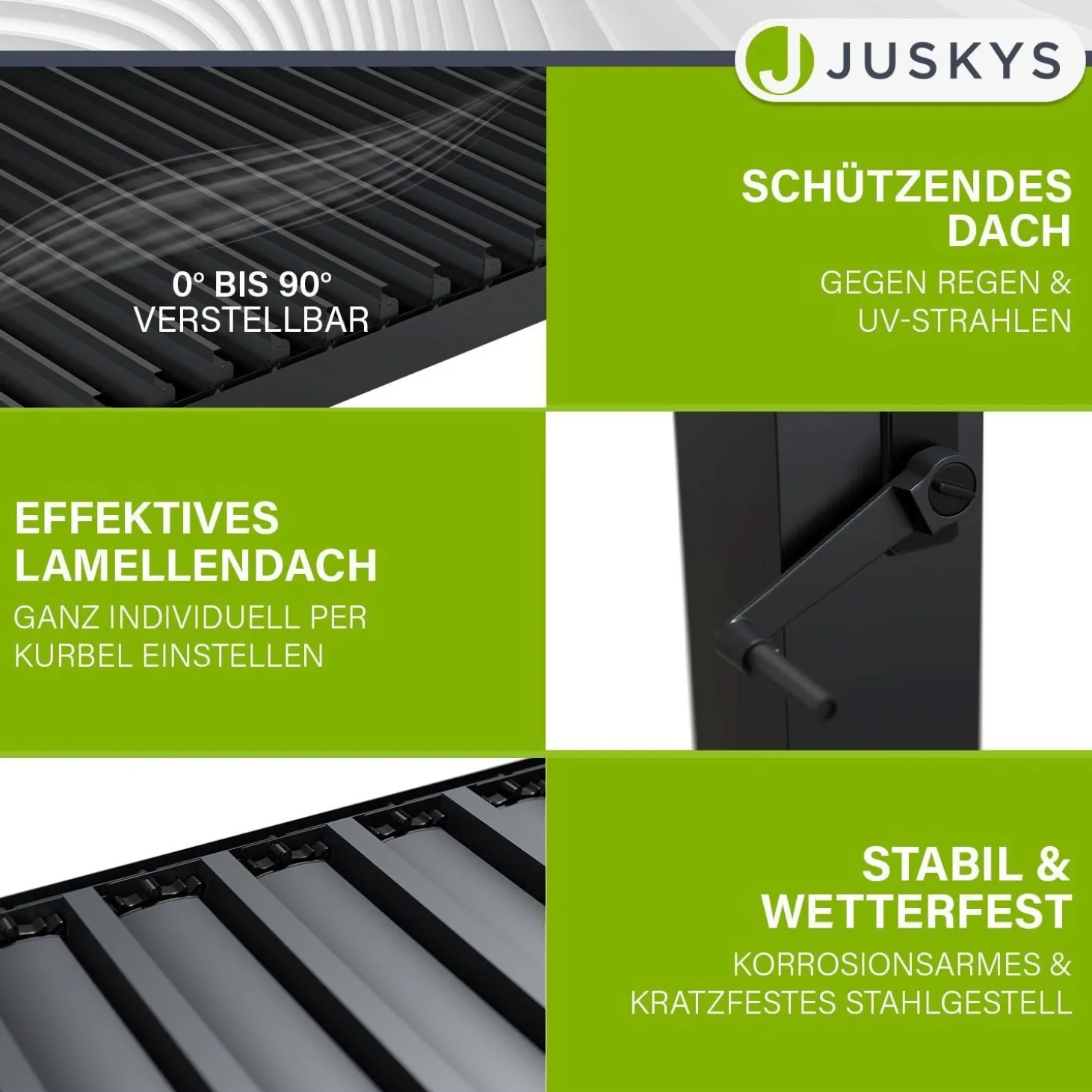 Lamellendach Tahiti 3 x 3 m inkl. 2x Seitenwand 3 m Lamellendach für Terrasse & Garten mit verstellbaren Lamellen