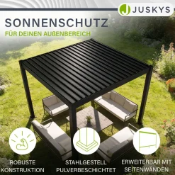 Lamellendach Tahiti 3 x 3 m inkl. 1x Seitenwand 3 m Lamellendach für Terrasse & Garten mit verstellbaren Lamellen