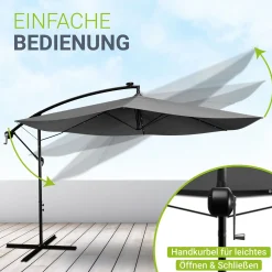 LED Ampelschirm Brazil Sonnenschirm mit LED, Kurbel & Standfuß