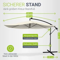 LED Ampelschirm Brazil Sonnenschirm mit LED, Kurbel & Standfuß