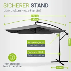 LED Ampelschirm Brazil Sonnenschirm mit LED, Kurbel & Standfuß