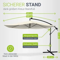 LED Ampelschirm Brazil Sonnenschirm mit LED, Kurbel & Standfuß