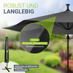 LED Ampelschirm Brazil Sonnenschirm mit LED, Kurbel & Standfuß