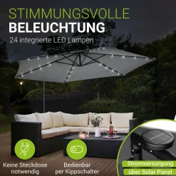 LED Ampelschirm Brazil Sonnenschirm mit LED, Kurbel & Standfuß