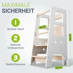 Lernturm Henny Höhenverstellbarer Lernturm für Kinder ab 1 Jahr, sicher und stabil
