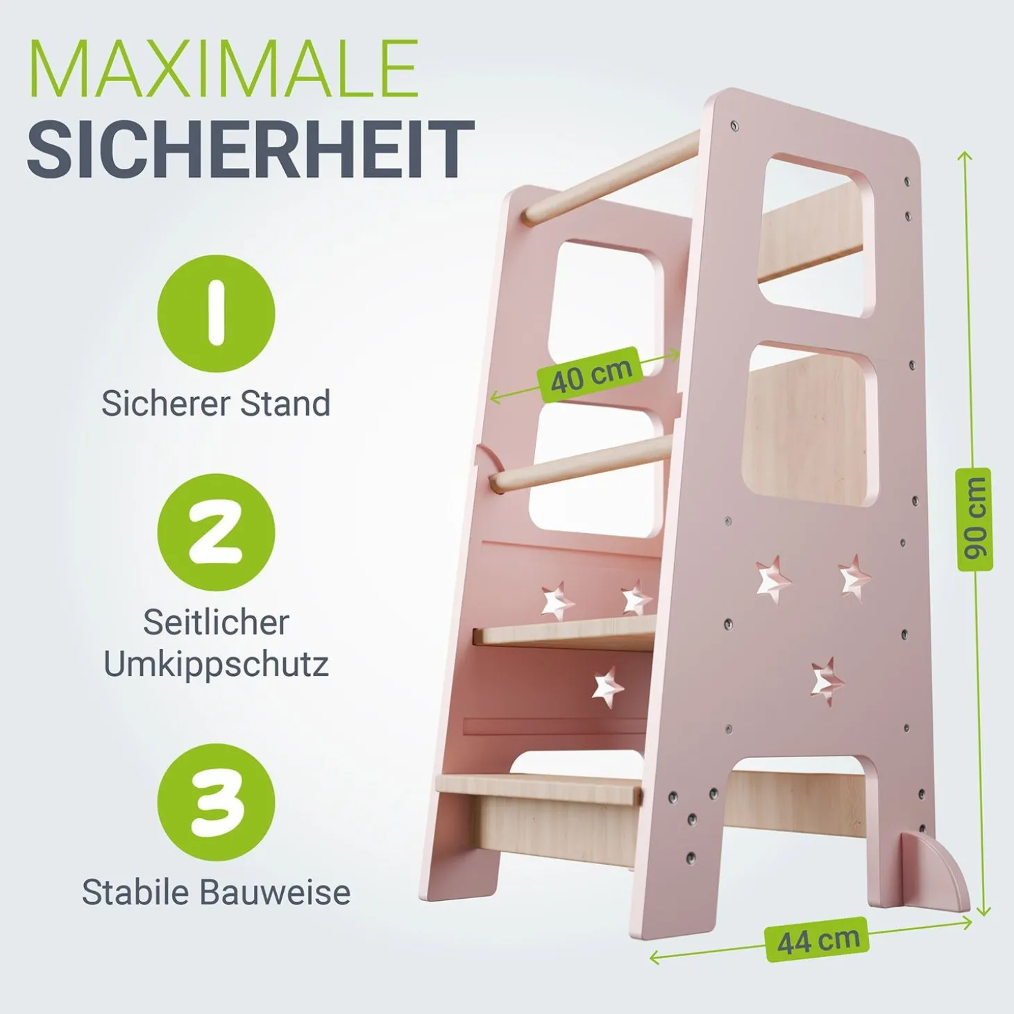 Lernturm Henny Höhenverstellbarer Lernturm für Kinder ab 1 Jahr, sicher und stabil