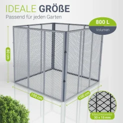 Metall Komposter für Gartenabfälle Gartenkomposter mit 450L & 800L Volumen