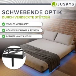 Metall Schwebebett Palamos Minimalistisches Bett mit LED-Beleuchtung & Lattenrost