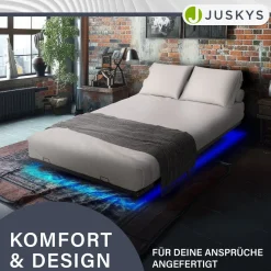 Metall Schwebebett Palamos Minimalistisches Bett mit LED-Beleuchtung & Lattenrost