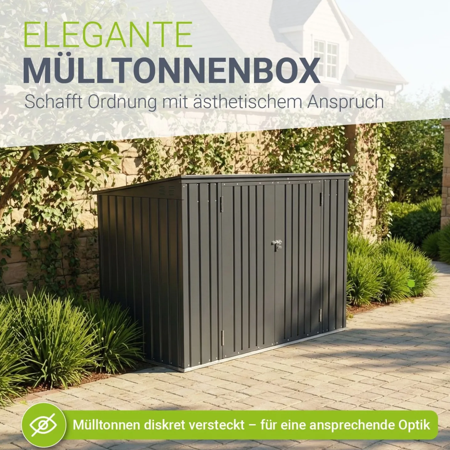 Mülltonnenbox Namur 1,9 m² Mülltonnenverkleidung aus Metall mit großen Türen