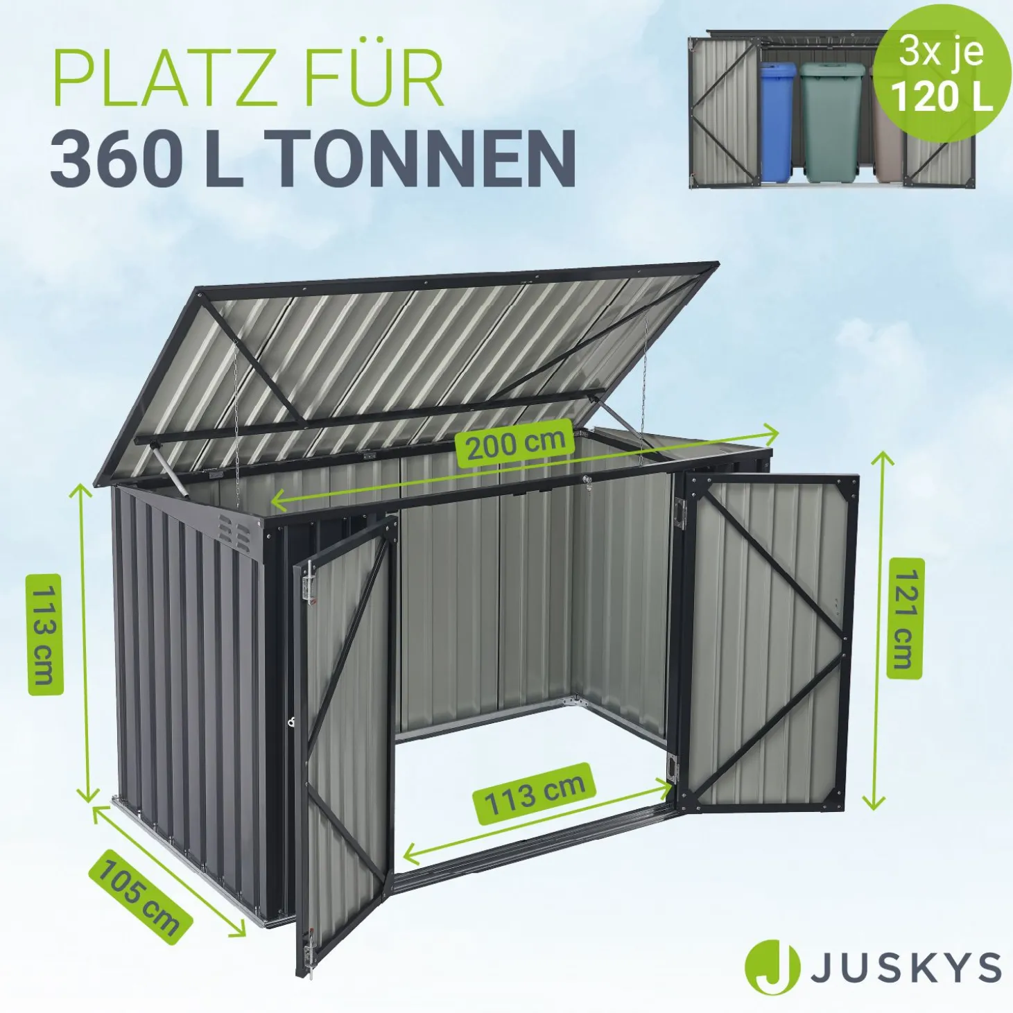 Mülltonnenbox Namur 1,9 m² Mülltonnenverkleidung aus Metall mit großen Türen