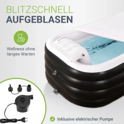 Mobile Badewanne Aufblasbare Wanne mit Luftpumpe, Abdeckung und Rückenlehne