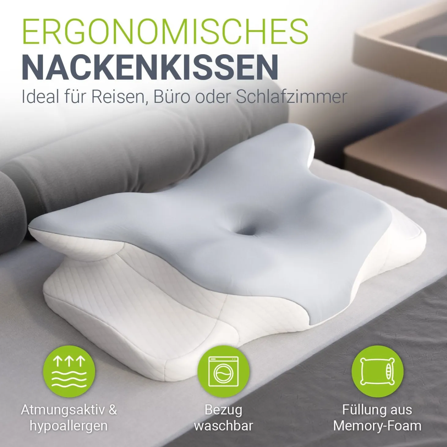 Nackenkissen orthopädisch aus Memory Foam Nackenstützkissen gegen Verspannungen & Nackenschmerzen