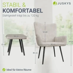 Ohrensessel mit optionalem Hocker Odense Relaxsessel beige oder grau im skandinavischen Design