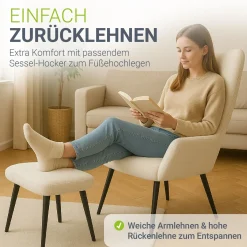 Ohrensessel mit optionalem Hocker Odense Relaxsessel beige oder grau im skandinavischen Design