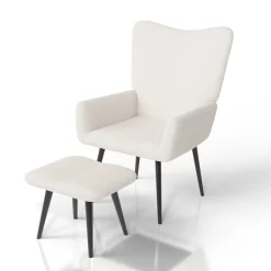 Ohrensessel mit optionalem Hocker Odense Relaxsessel beige oder grau im skandinavischen Design